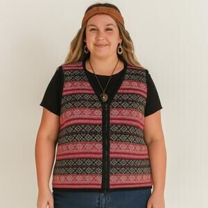 Vintage Herman Geist Women's zip up Fair Isle Knit Sweater